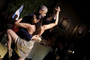 President Obama dances the tango during a state dinner hosted by Argentina's President Mauricio Macri in Buenos Aires. REUTERS/Carlos Barria